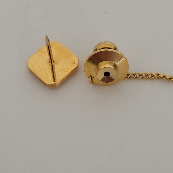 Yves Saint Laurent YSL Tie Necktie Pin Silver Gold Tone Logo Square Vintage - Picture 4 of 6